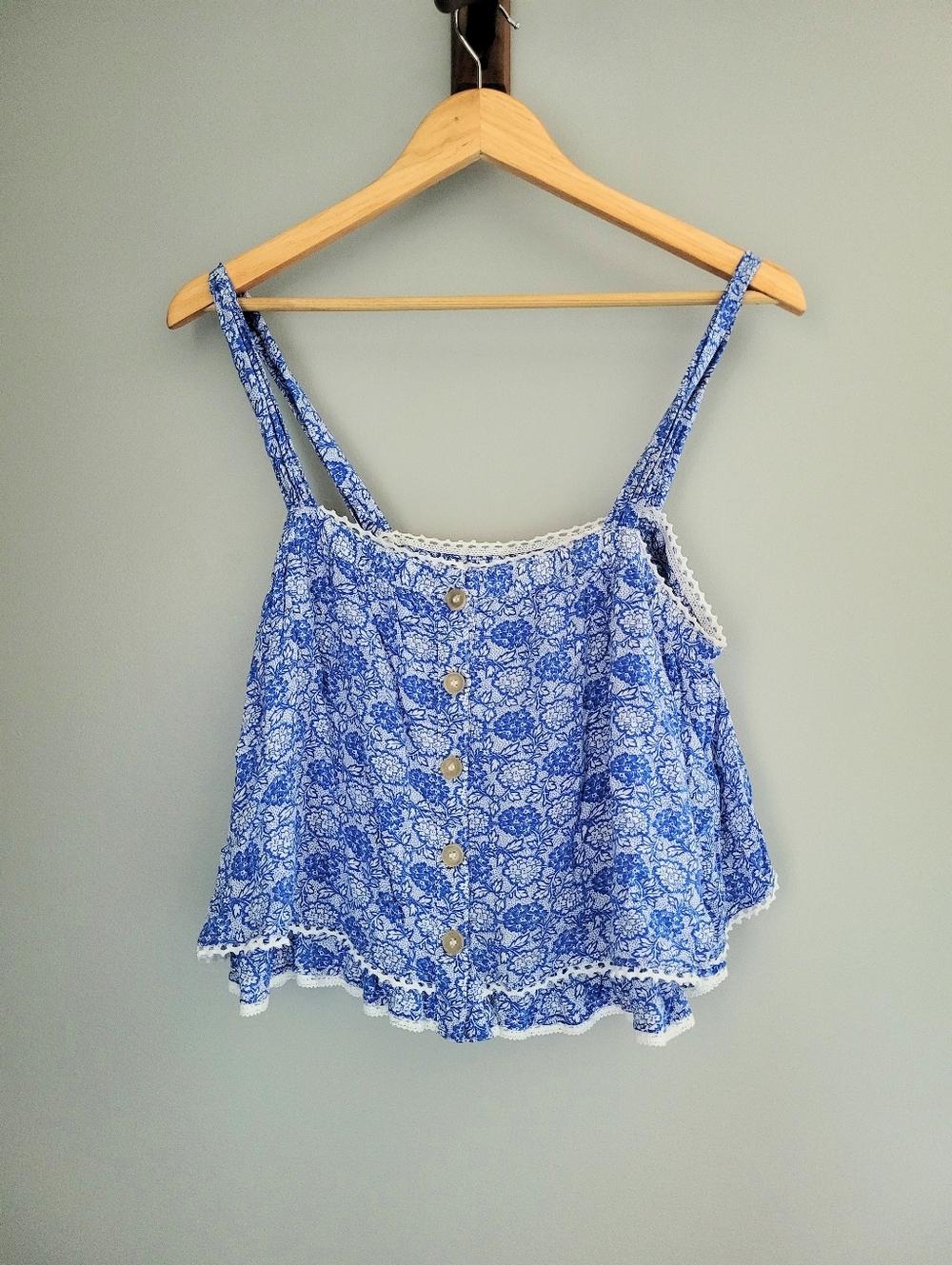 Free People Sweet Caroline Blue Floral Tank Size S Button Front
